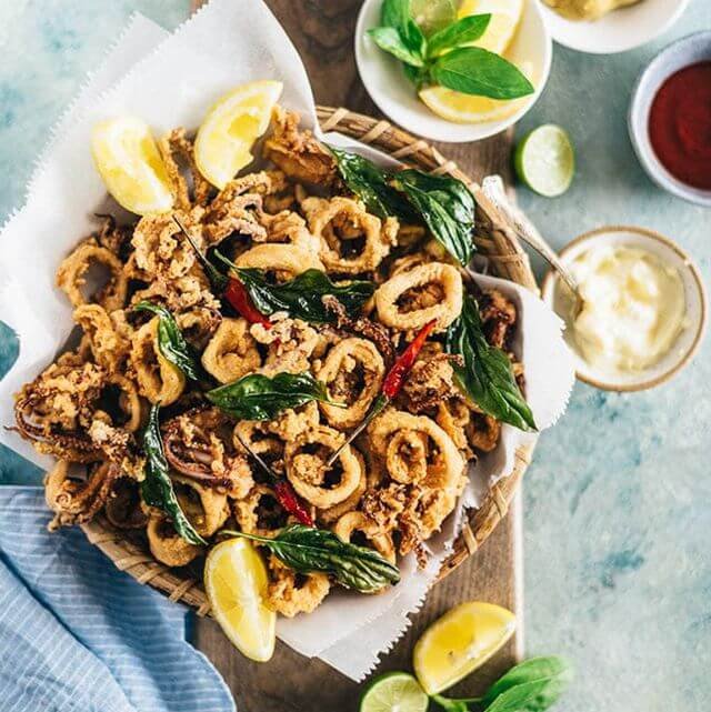 fried calamari with salad